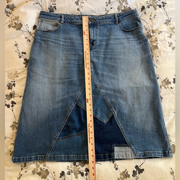 WRAP LONDON BLUE DENIM PATCHWORK A-LINE MIDI SKIRT SZ. 18 - Picture 11 of 11